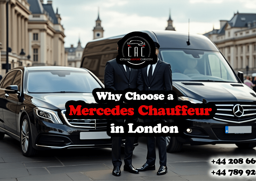 Two chauffeur standing next to S-Class and V-Class Mercedes.