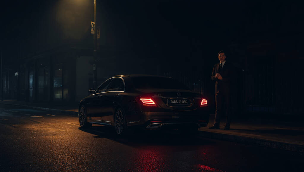 A black Mercedes S Class 2025 with CityandAirportcar's executive chauffeur